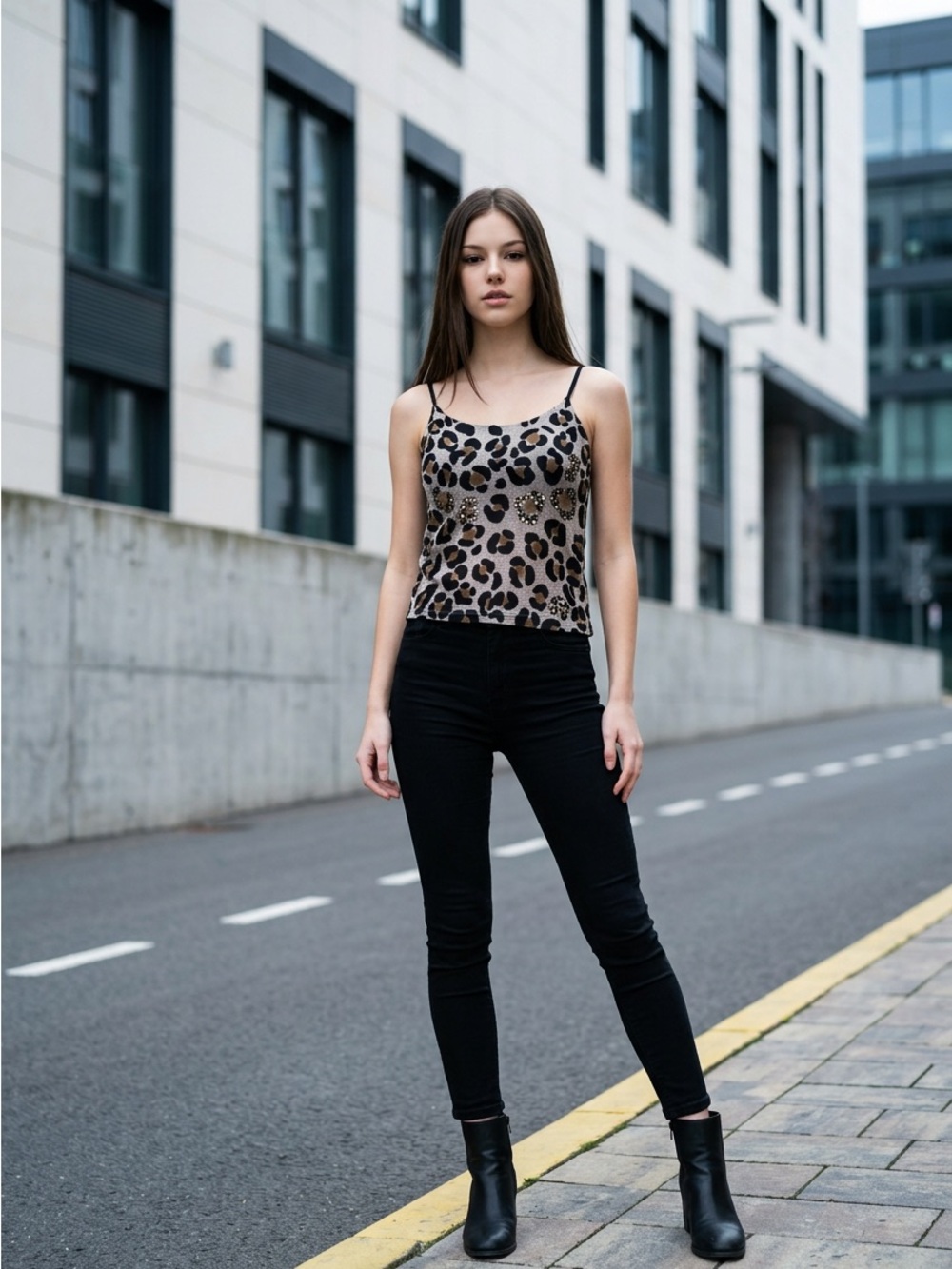 Women’s Leopard Print Sequin Cami Tank Top Spaghetti Strap Y2K Animal Print